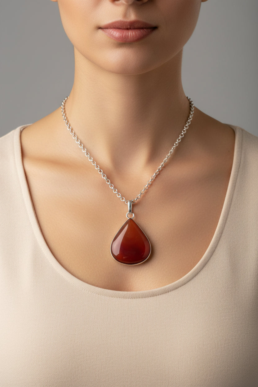 Large Silver Pear-shaped Cornelian Pendant