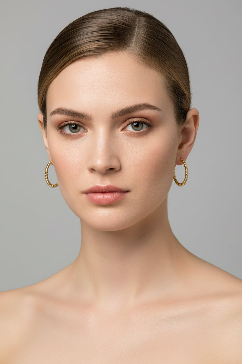 9ct Yellow Gold Beaded Hoop Earrings