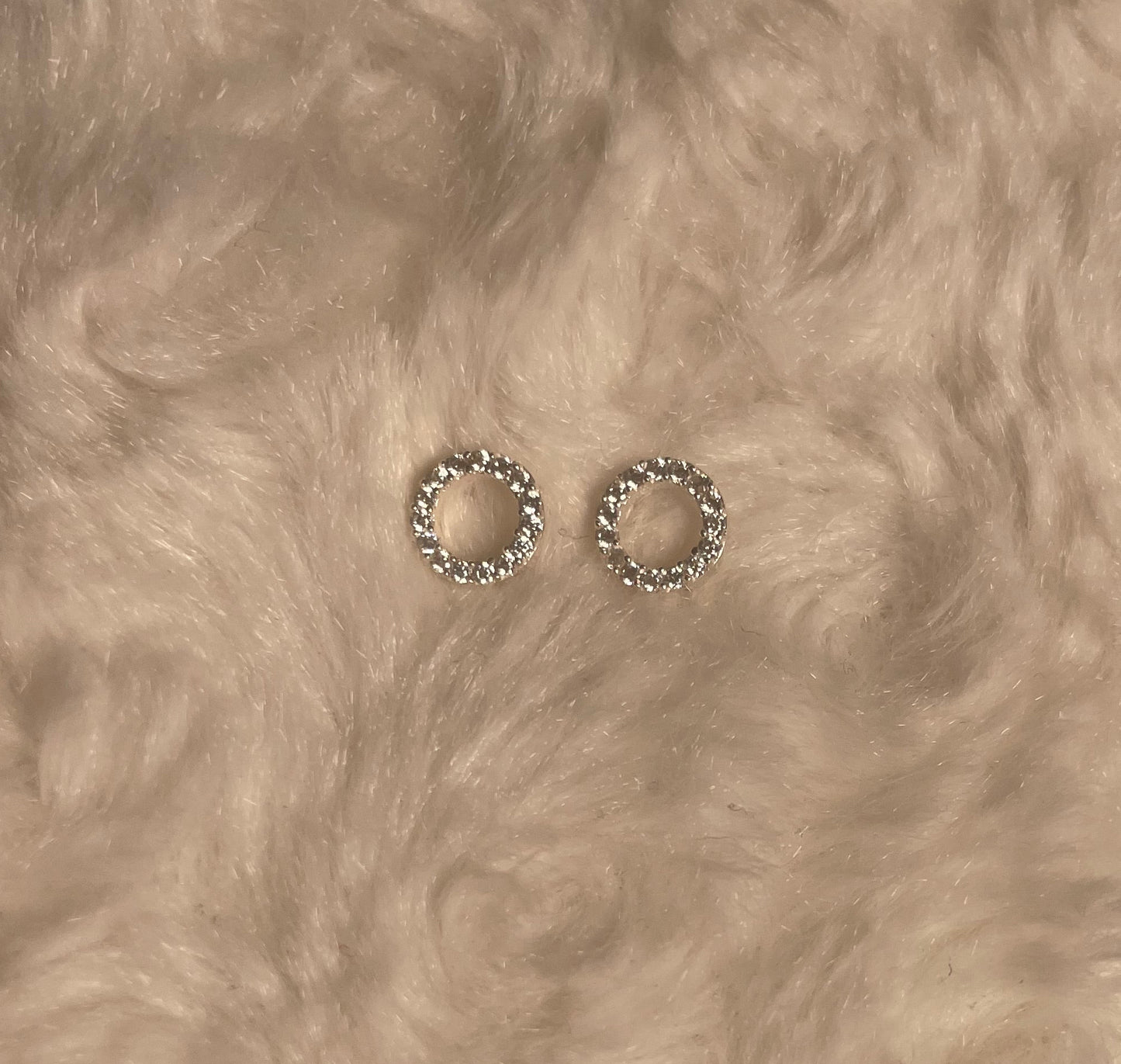 Circle Stud Earrings With Cubic Zirconia Silver Rhodium Plated Silver