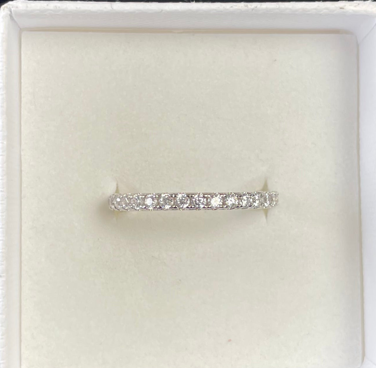 Fine Band Full Eternity Pave Setting Cubic Zirconia Rhodium Plated