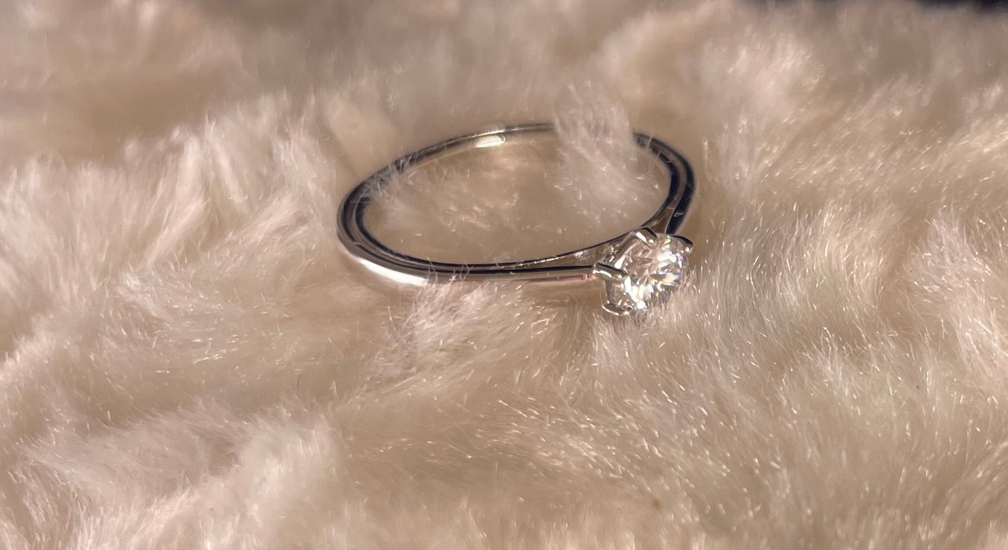 Brilliant Cut Solitaire Cubic Zirconia Six Claw Rhodium Plated