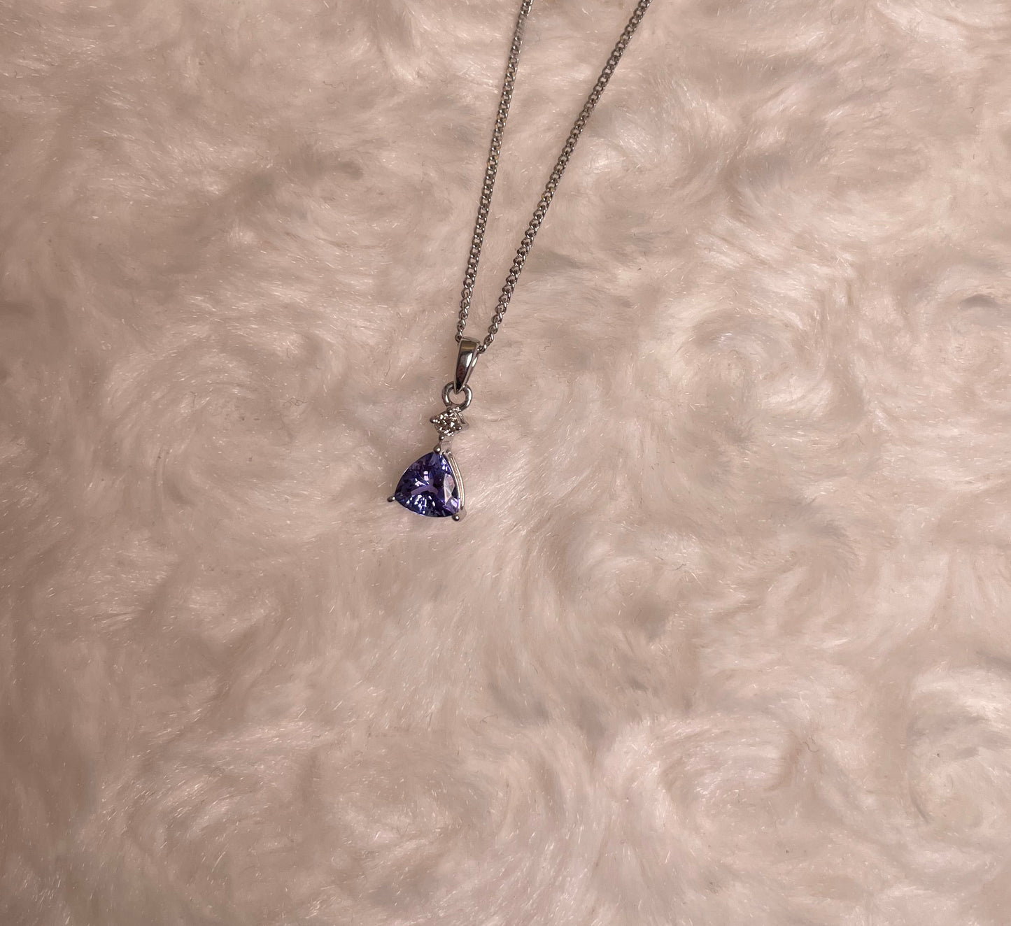 9ct White Gold Triangle Tanzanite Pendant with Small Diamond Necklace