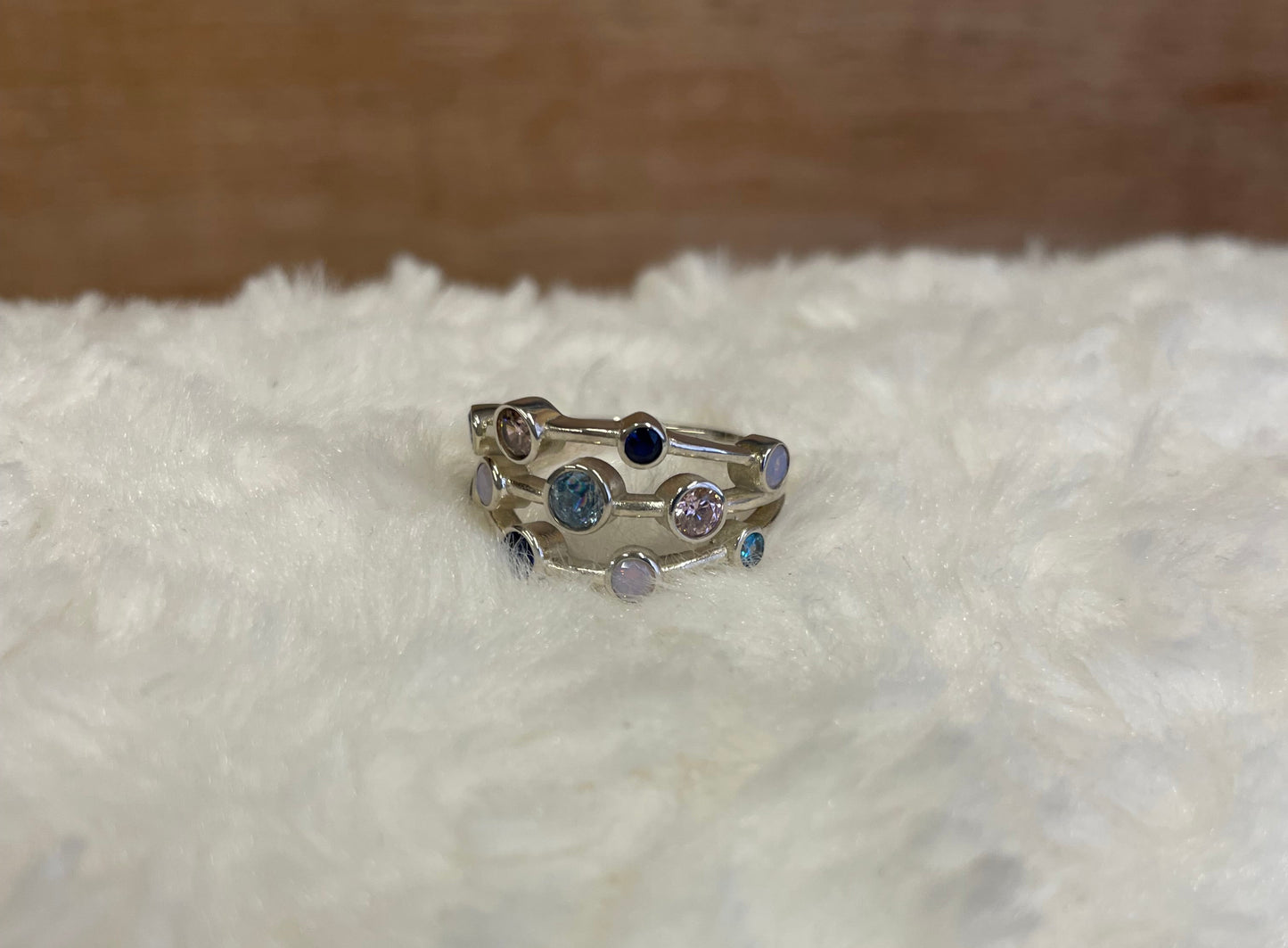 Rhodium-Plated Silver Boodle Ring With Coloured Cubic Zirconia