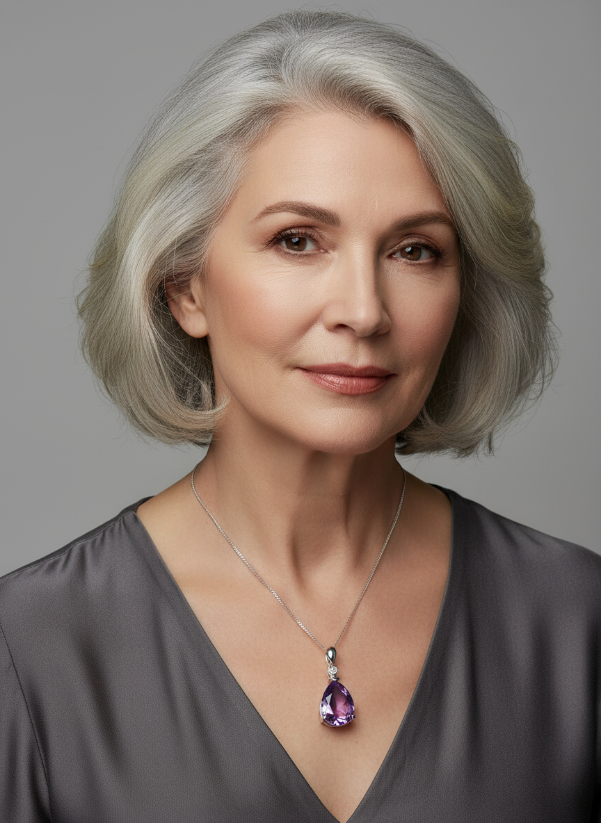 9ct White Gold Pear Shape Amethyst + One Diamond Pendant Necklace