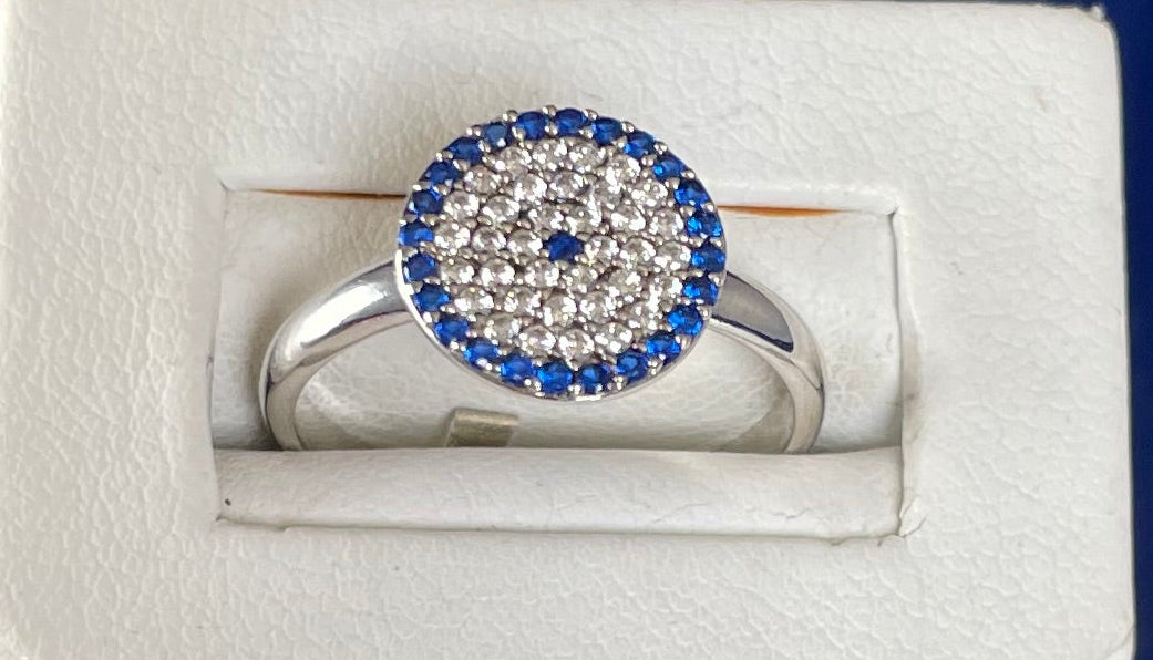 Turkish Eye with White & Blue Cubic Zirconias Ring