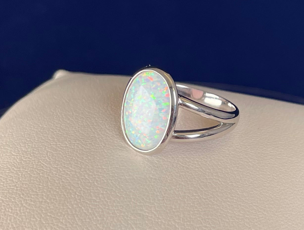 Oval Split Shoulder Ring with a Synthetic Opal