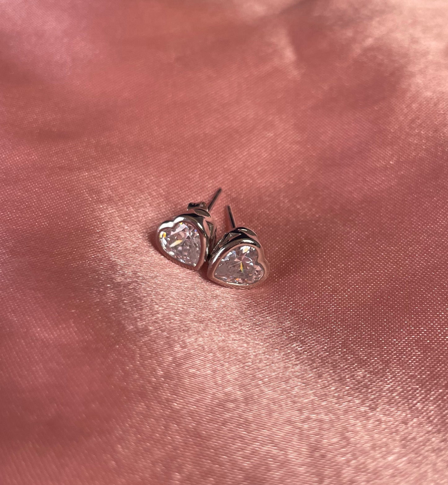 Rhodium-Plated Silver Heart Earrings With Cubic Zirconia