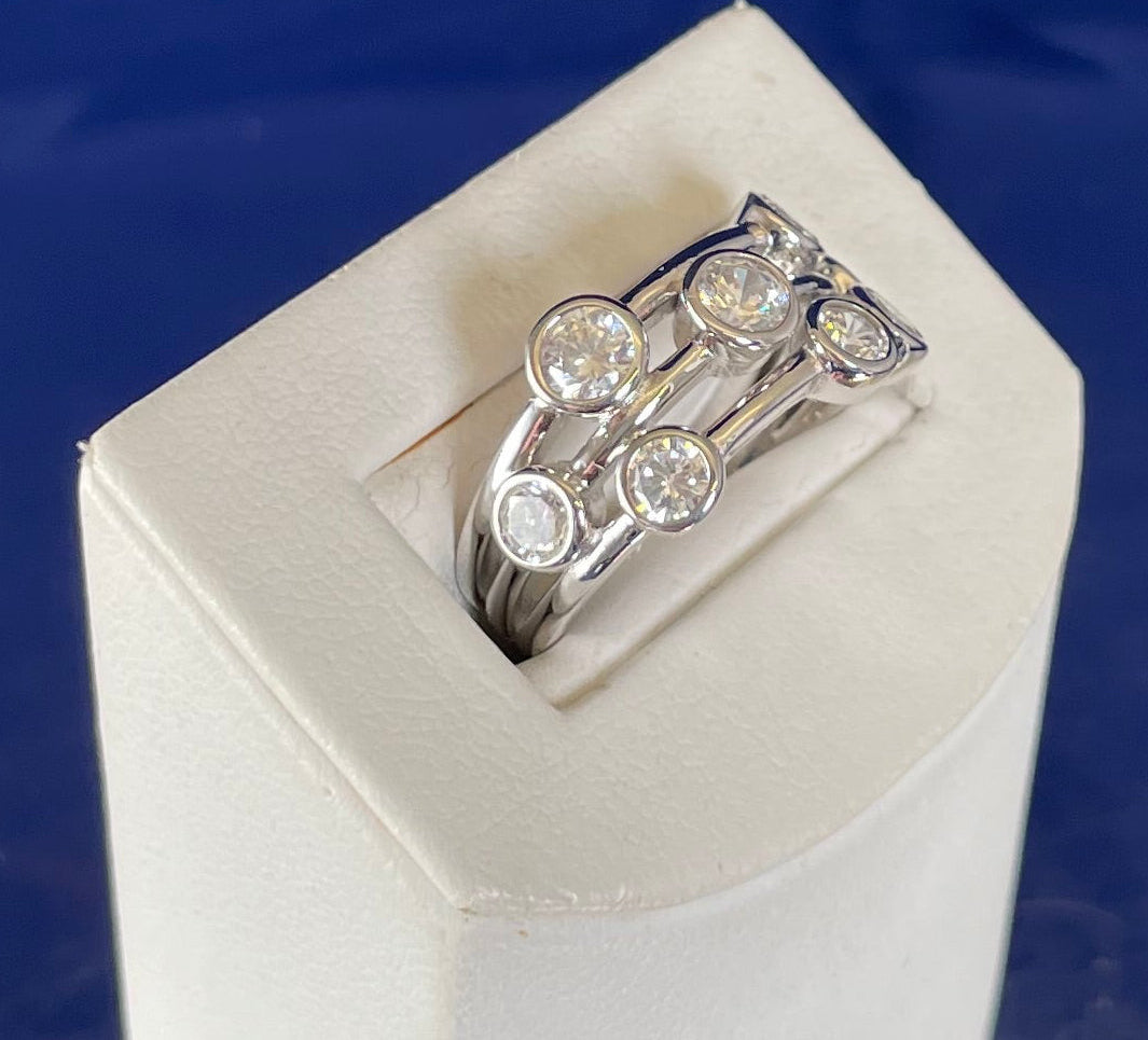 Silver Three Row Boodle Ring with Cubic Zirconias