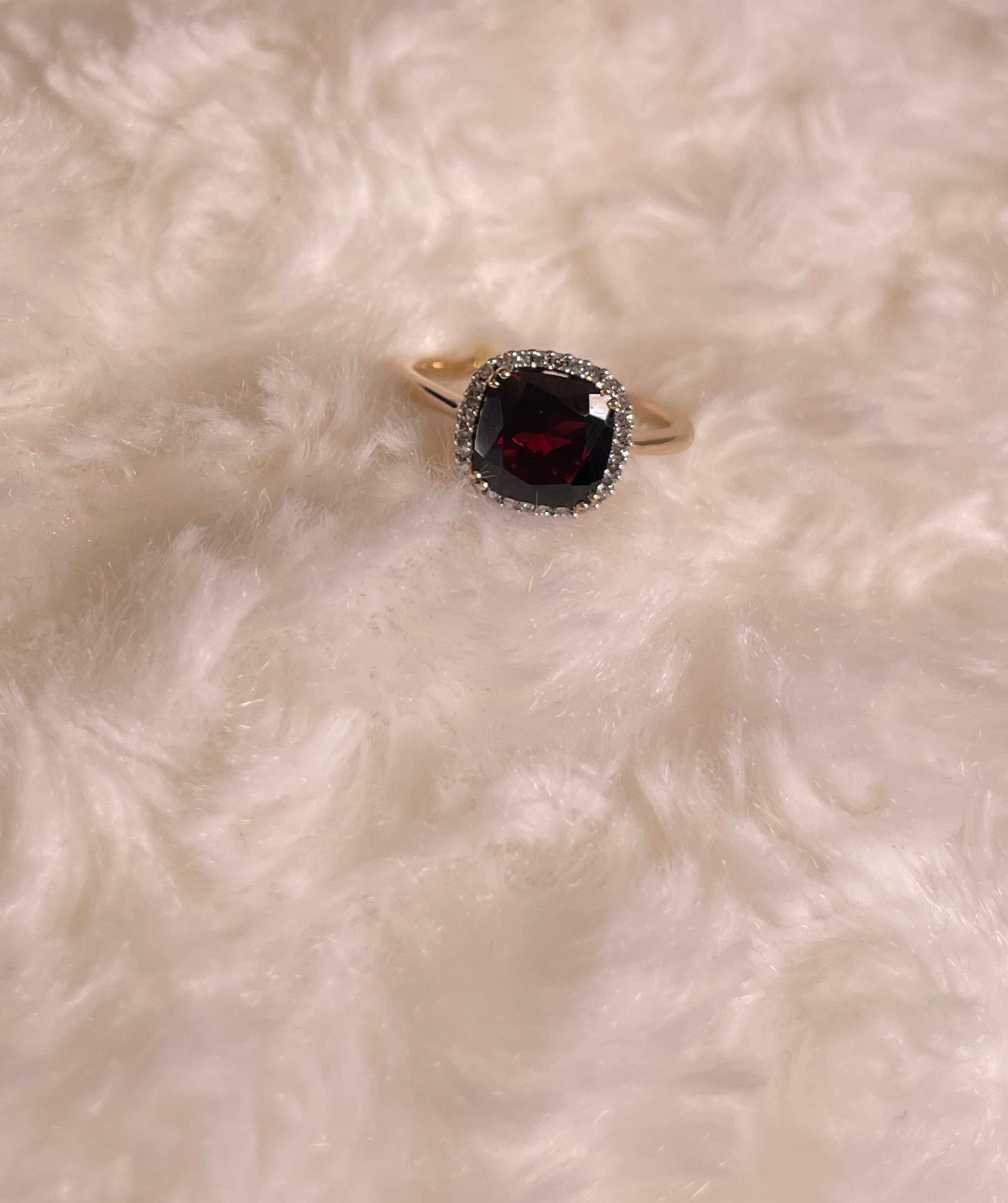 9ct Yellow Gold Garnet Ring & Diamond Ring