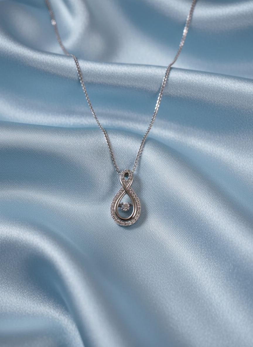 9ct White Gold Figure Eight Diamond Pendant Necklace