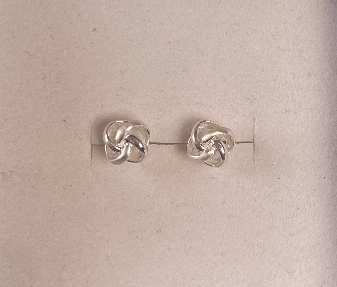 Small Knot/ Twist Earrings Rhodium Plated Silver