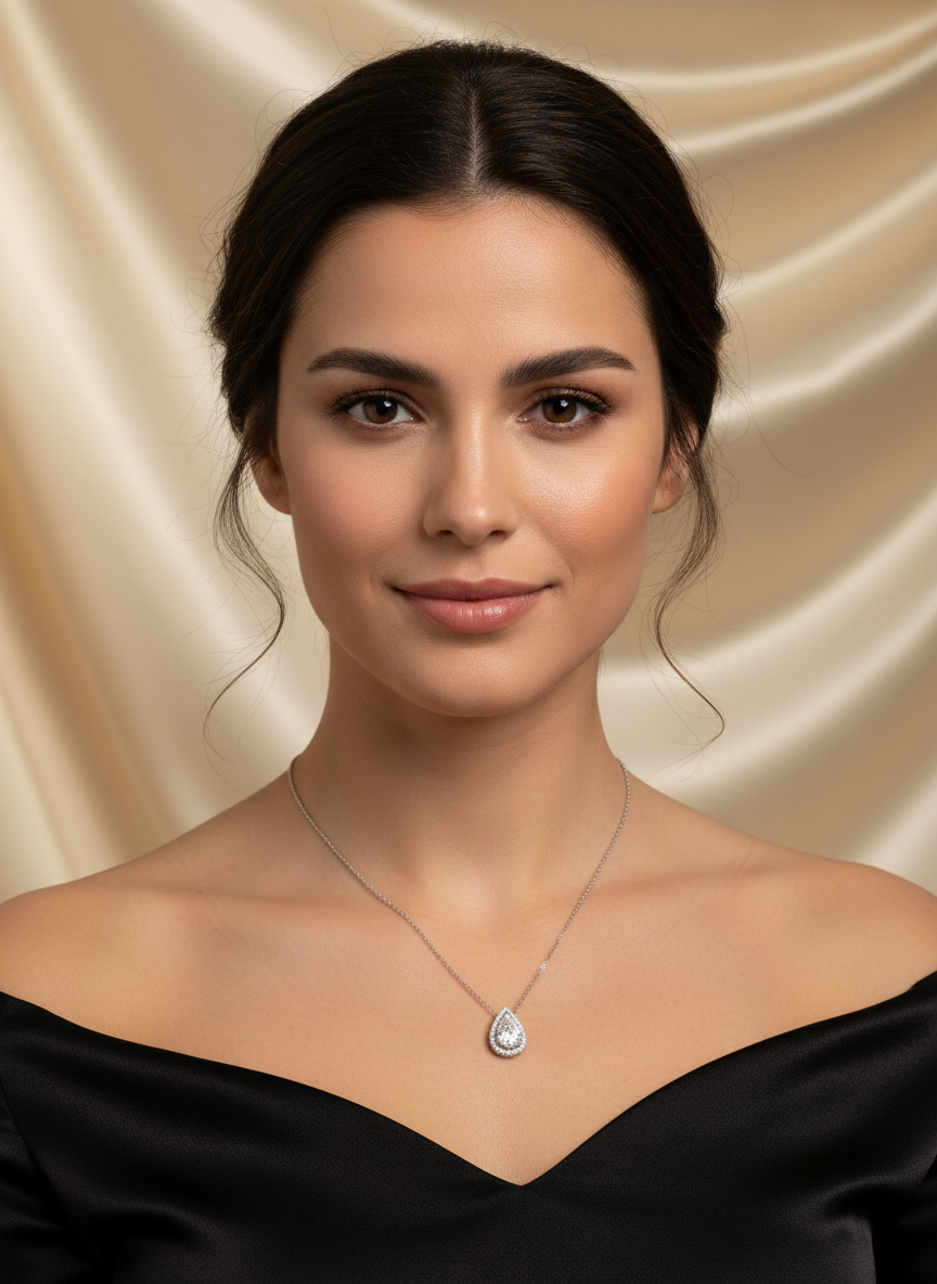 18ct White Gold Pear Shape Pave Set Diamond Pendant Necklace