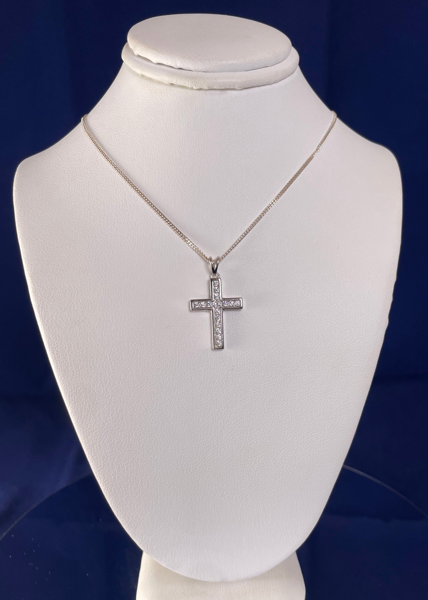 Silver Cross Pendant Necklace with Cubic Zirconia