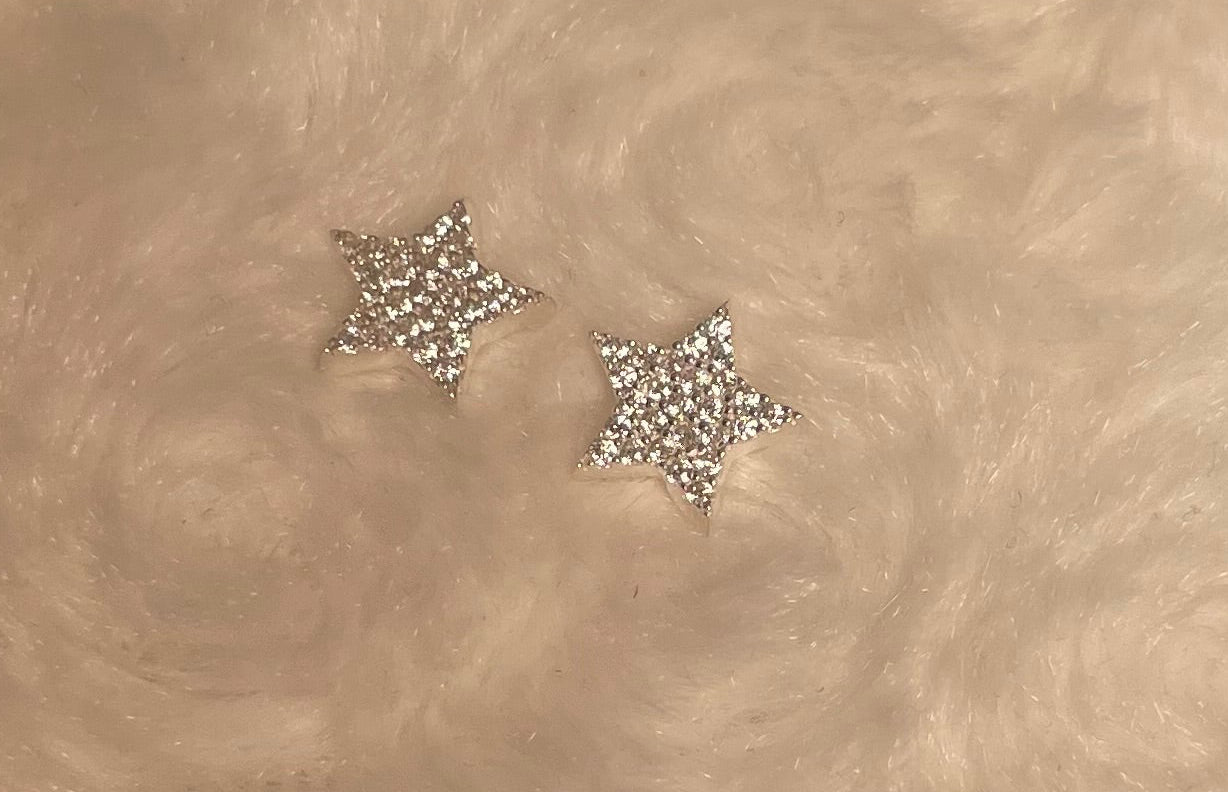 Star Earrings With Cubic Zirconia Rhodium Plated Silver