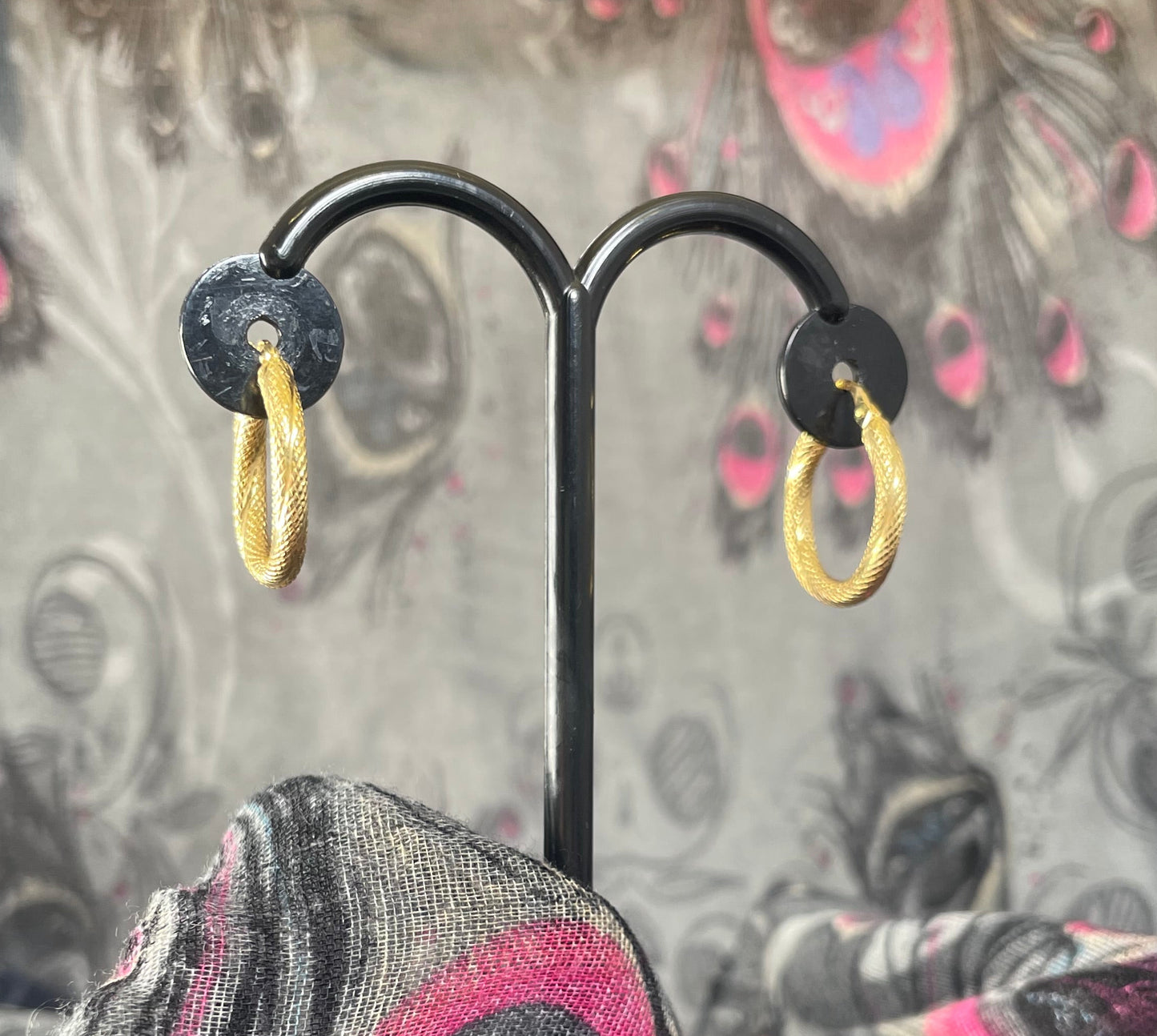 9ct Yellow Gold Patterned Matte Finish Hoop Earrings