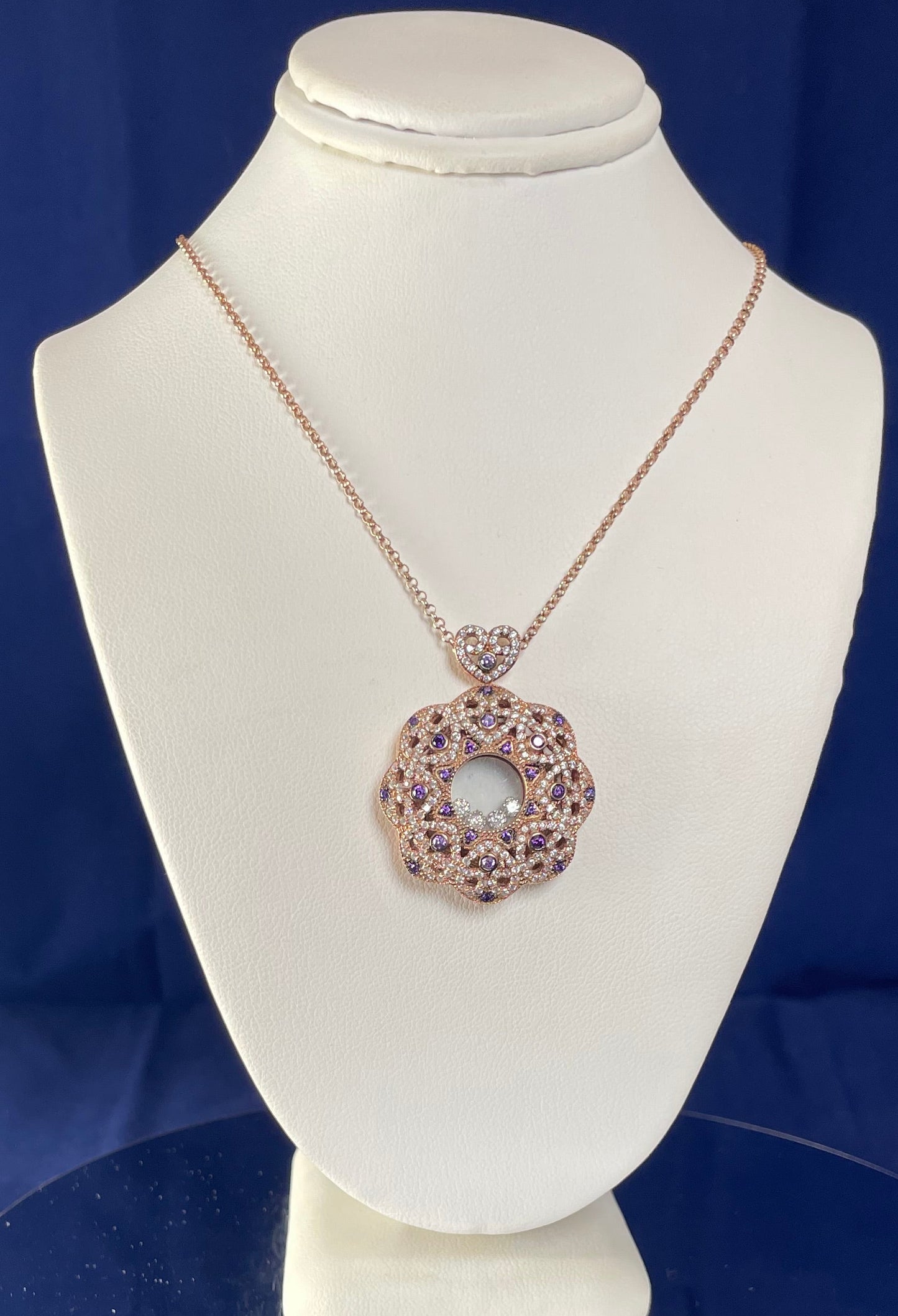 Rose Gold Plated Flower Pendant Necklace with Cubic Zirconias
