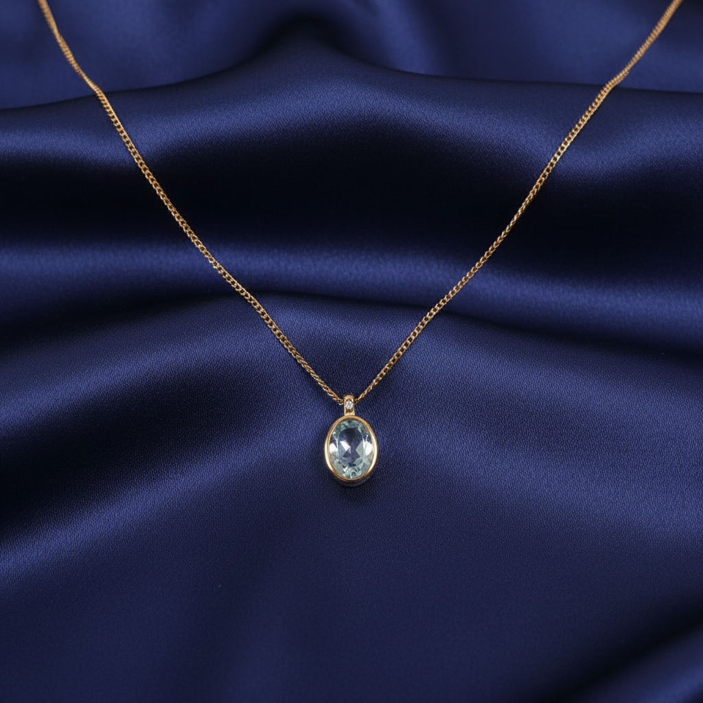 9ct Yellow Gold Oval Aquamarine Pendant Necklace