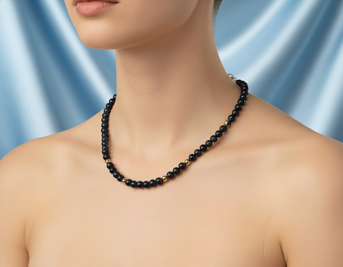 Sapphire & 9ct Yellow Gold Beaded Necklace