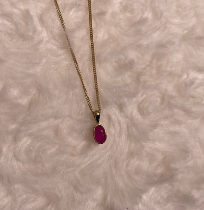 9ct Yellow Gold Oval Ruby Pendant Necklace