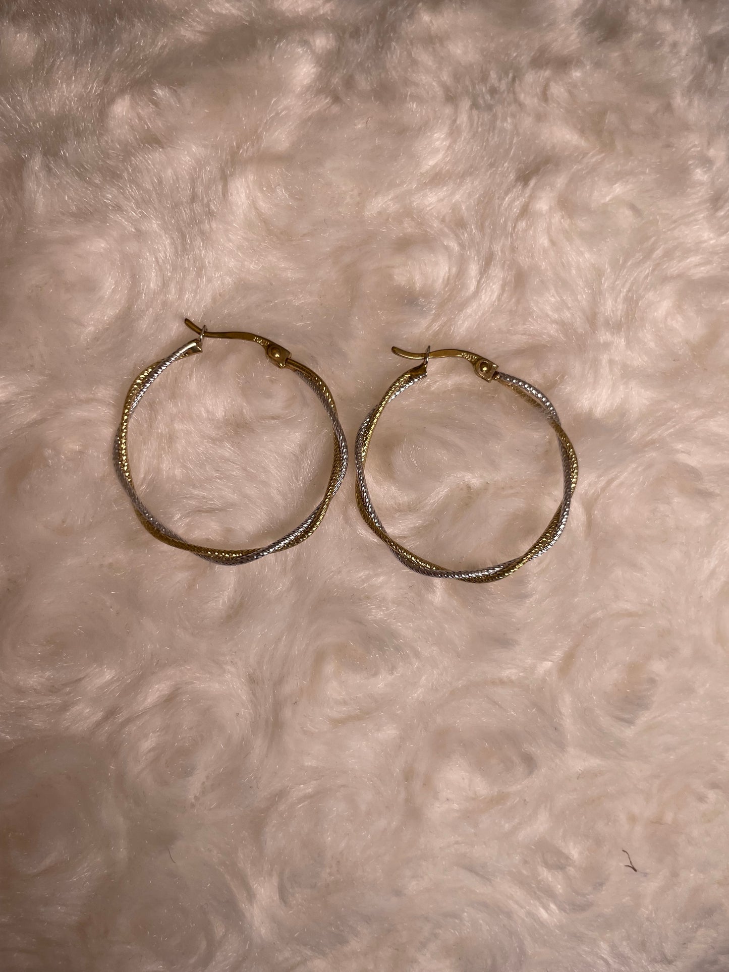 9ct White & Yellow Gold Twisted Wire Hoop Earrings