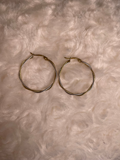 9ct White & Yellow Gold Twisted Wire Hoop Earrings