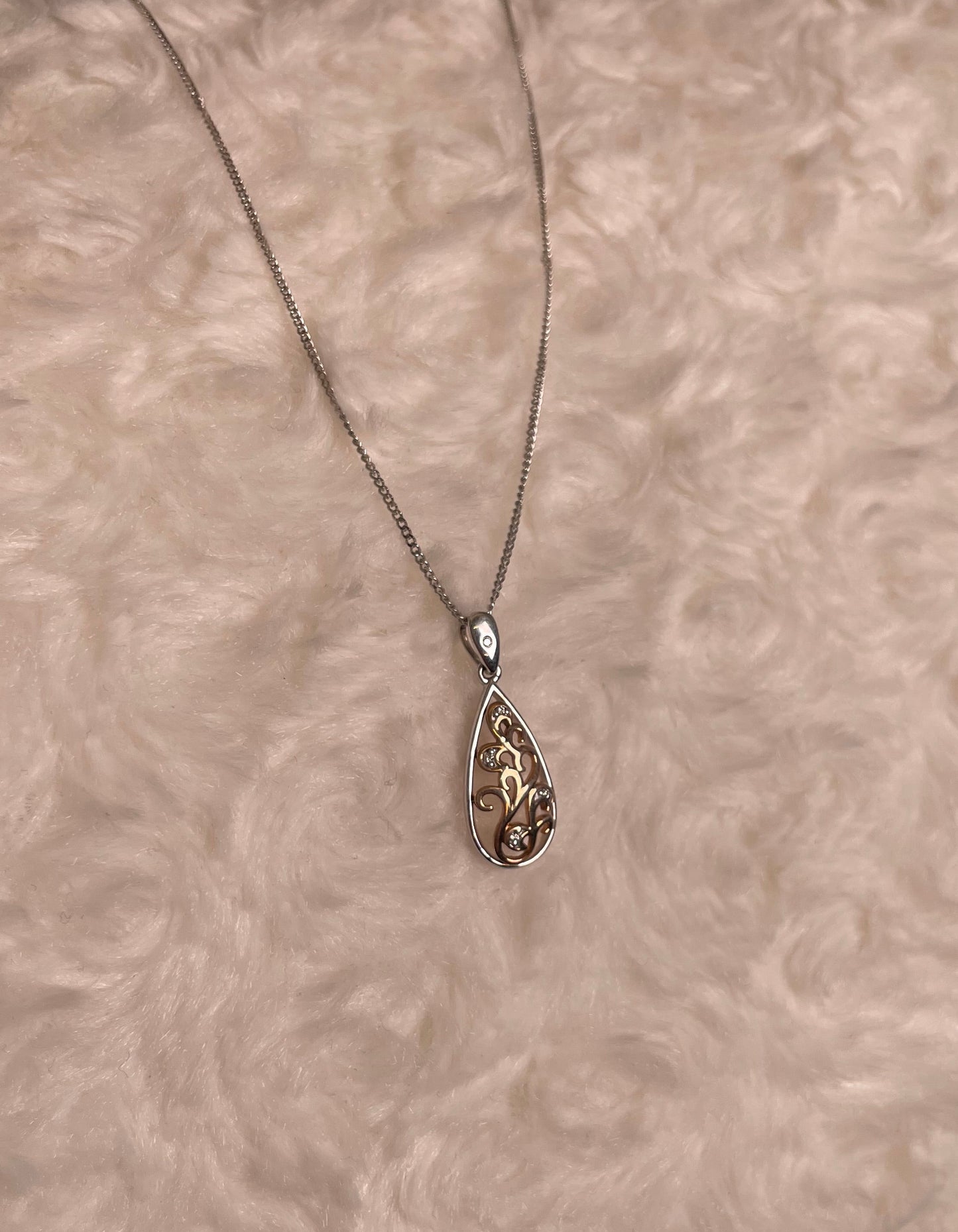 9ct White & Rose Gold Pear Shape Pendant Set With Diamonds Necklace