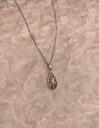 9ct White & Rose Gold Pear Shape Pendant Set With Diamonds Necklace