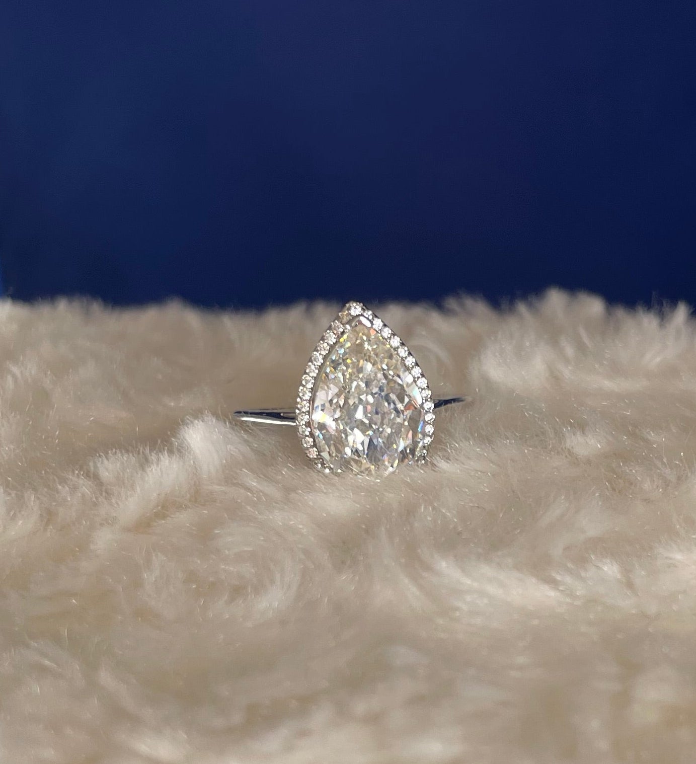 Rhodium Plated Silver Pear Shape Cubic Zirconia Ring