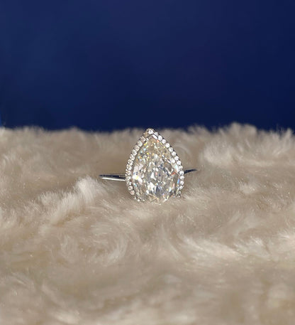 Rhodium Plated Silver Pear Shape Cubic Zirconia Ring