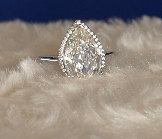 Rhodium Plated Silver Pear Shape Cubic Zirconia Ring