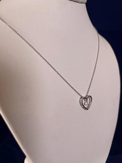 9ct White Gold Open Heart Pendant with Floating Diamond