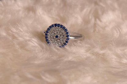 Turkish Eye with White & Blue Cubic Zirconias Ring