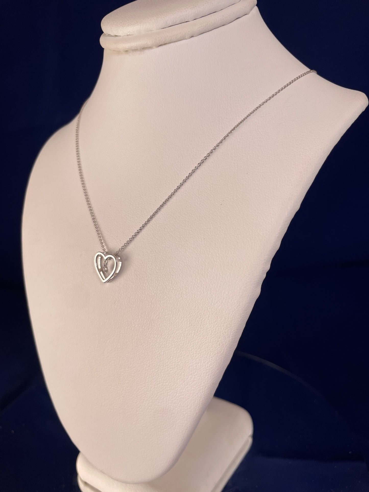 9ct White Gold Open Heart Pendant with Floating Diamond