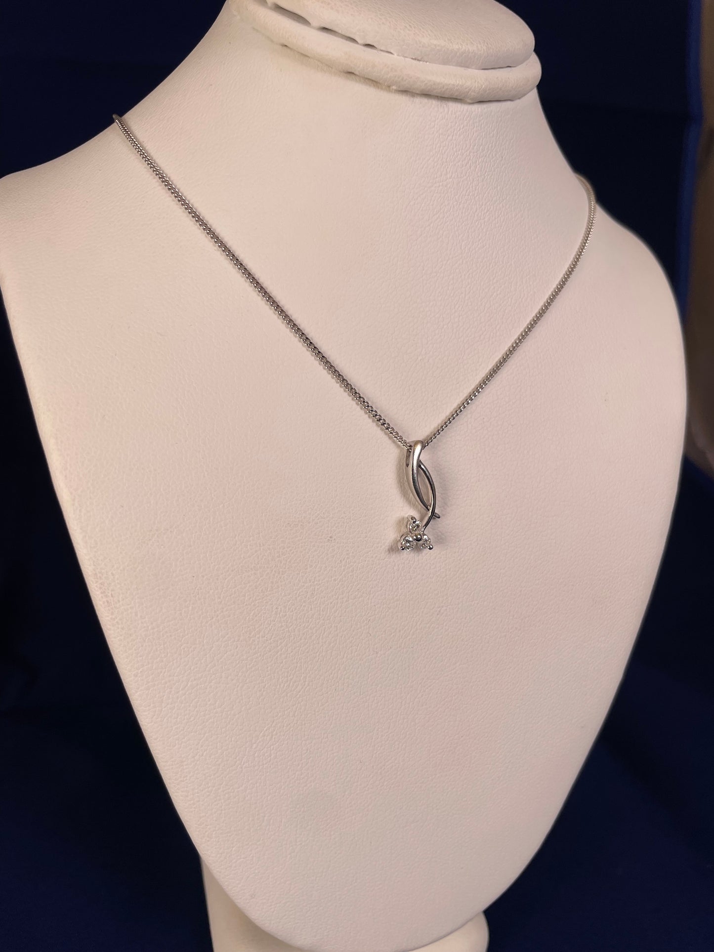 9ct White Gold Drop Pendant With Diamonds Necklace