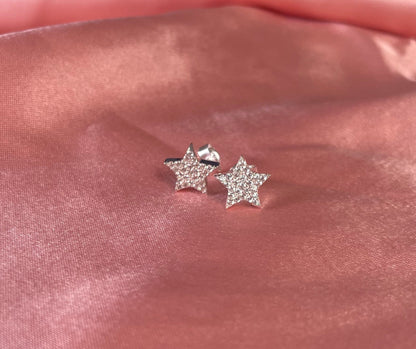 Star Earrings With Cubic Zirconia Rhodium Plated Silver