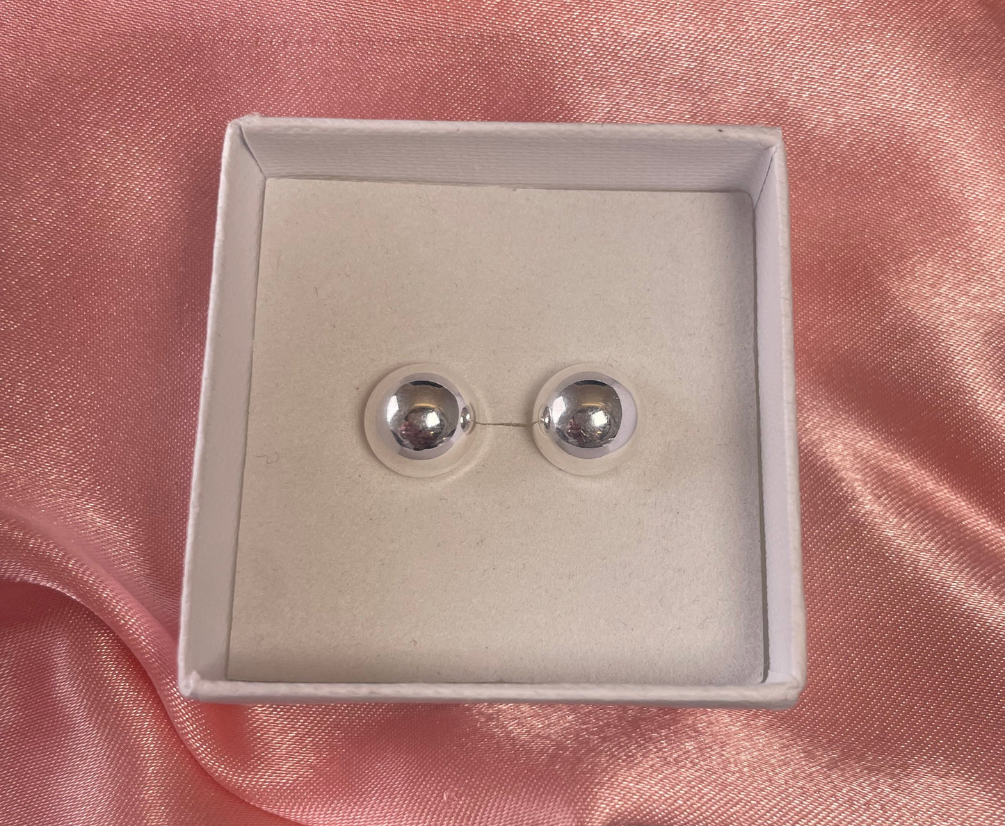 Ball Stud Earrings Rhodium Plated Silver