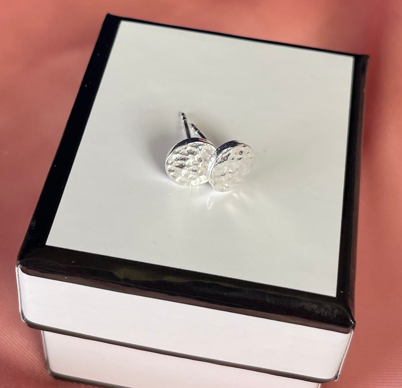 Rhodium-Plated Silver Dainty Hammered Disc Earrings