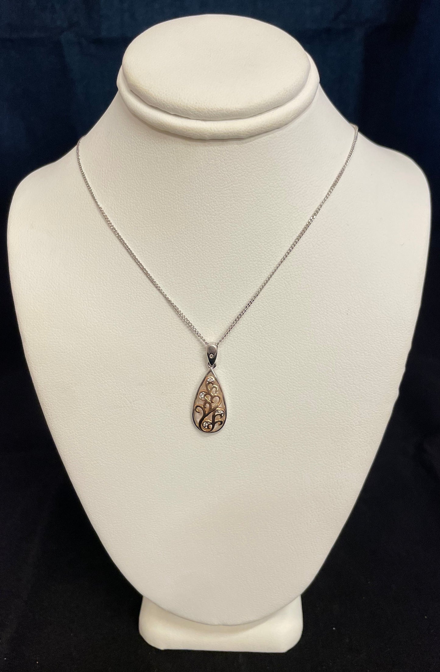 9ct White & Rose Gold Pear Shape Pendant Set With Diamonds Necklace