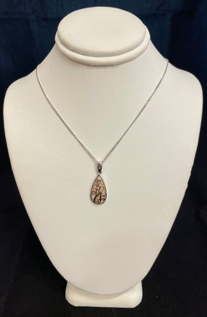 9ct White & Rose Gold Pear Shape Pendant Set With Diamonds Necklace
