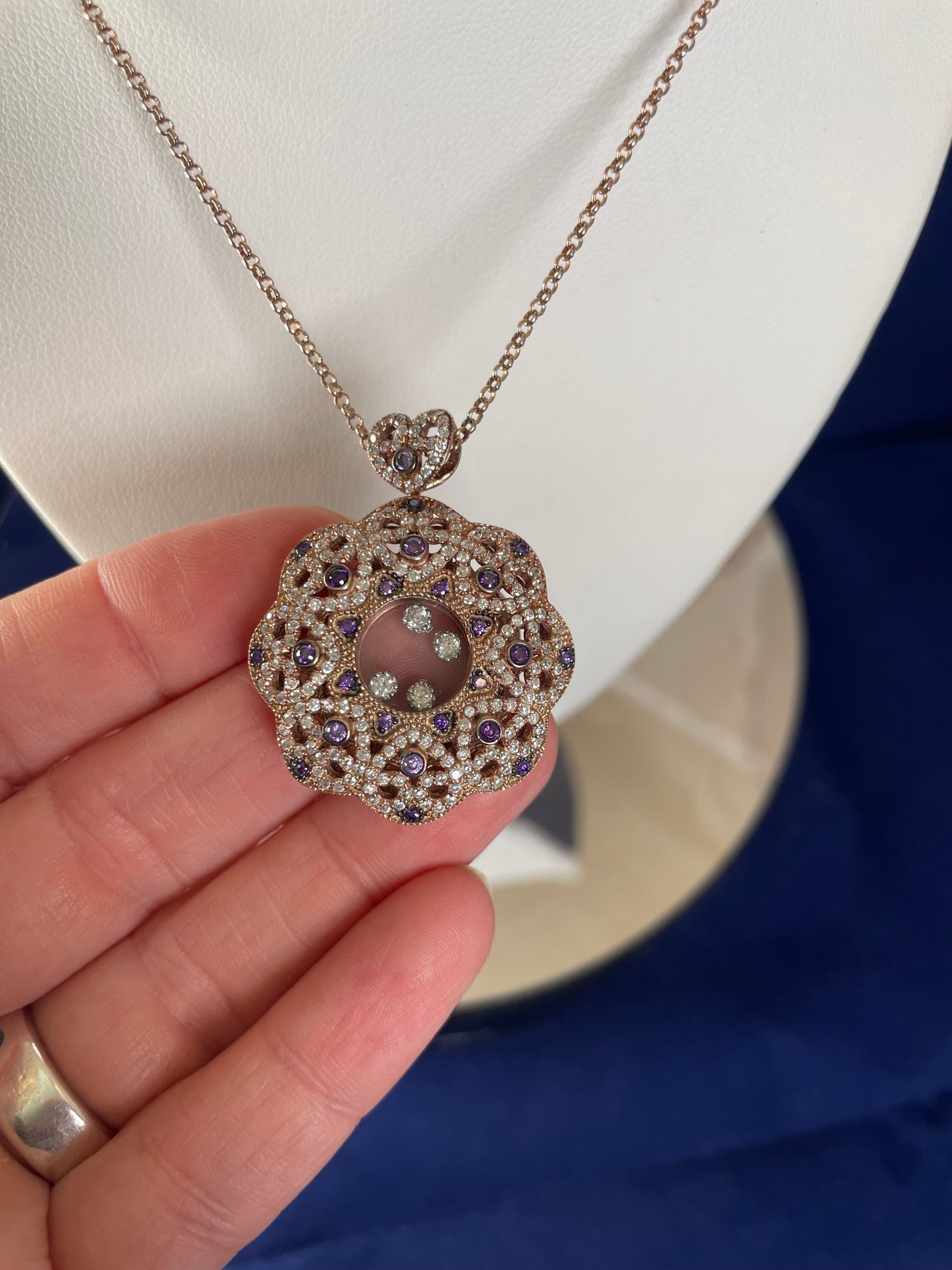 Rose Gold-Plated Flower Pendant Necklace with Cubic Zirconia