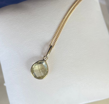 9ct Yellow Gold Pear Shaped Pineapple Cut Lemon Quartz Pendant Necklace