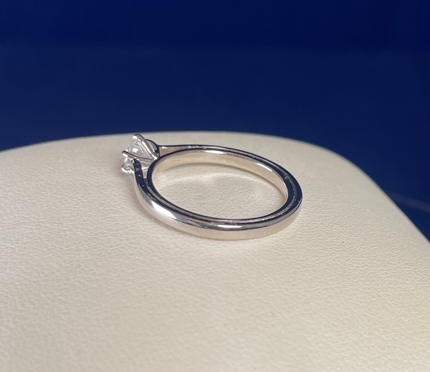 Rhodium-Plated Silver Brilliant Cut Solitaire Cubic Zirconia Six Claw Setting