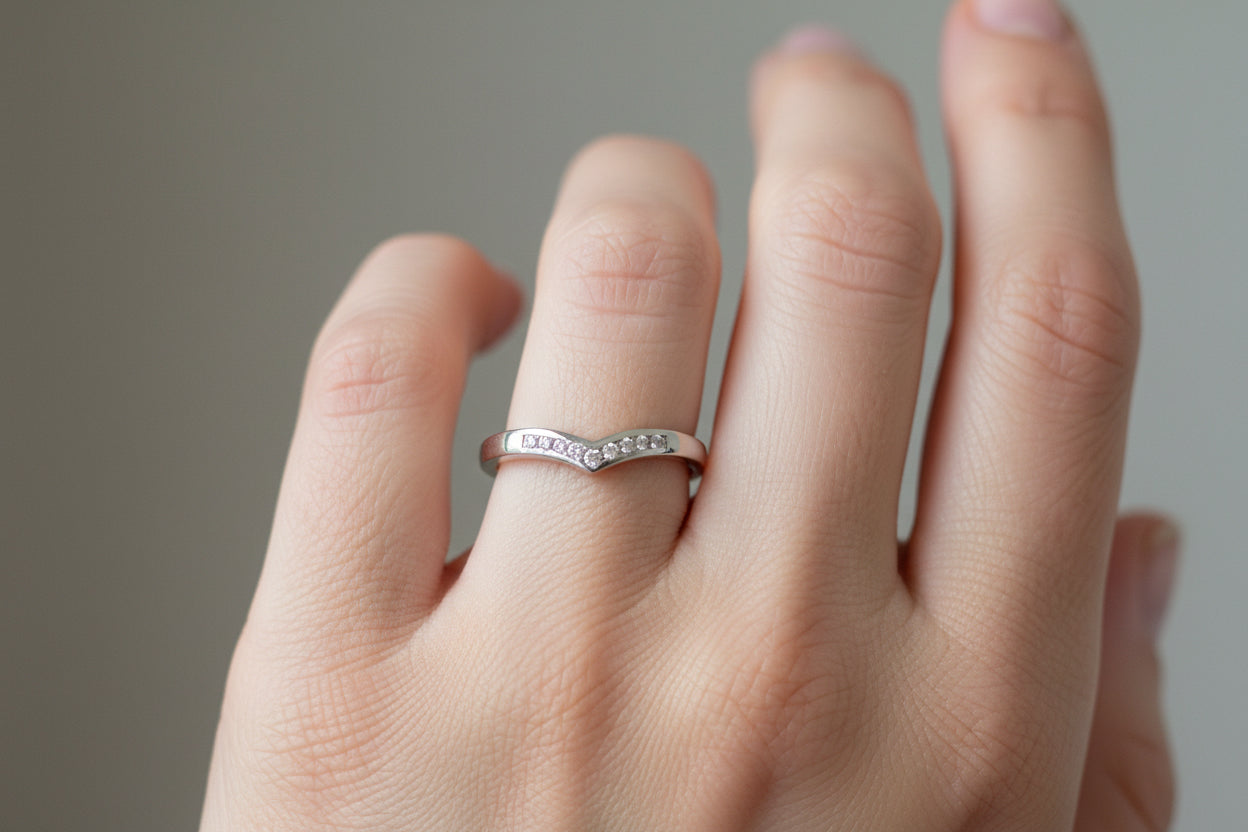 9ct White Gold Wishbone Ring Set with Diamonds
