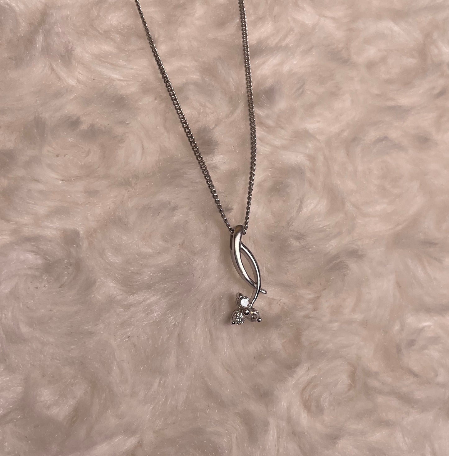 9ct White Gold Drop Pendant With Diamonds Necklace