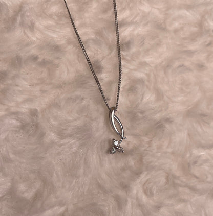 9ct White Gold Drop Pendant With Diamonds Necklace