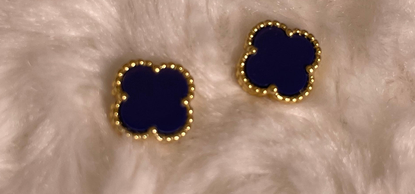 Gold Plated Blue Lapis Clover Earrings
