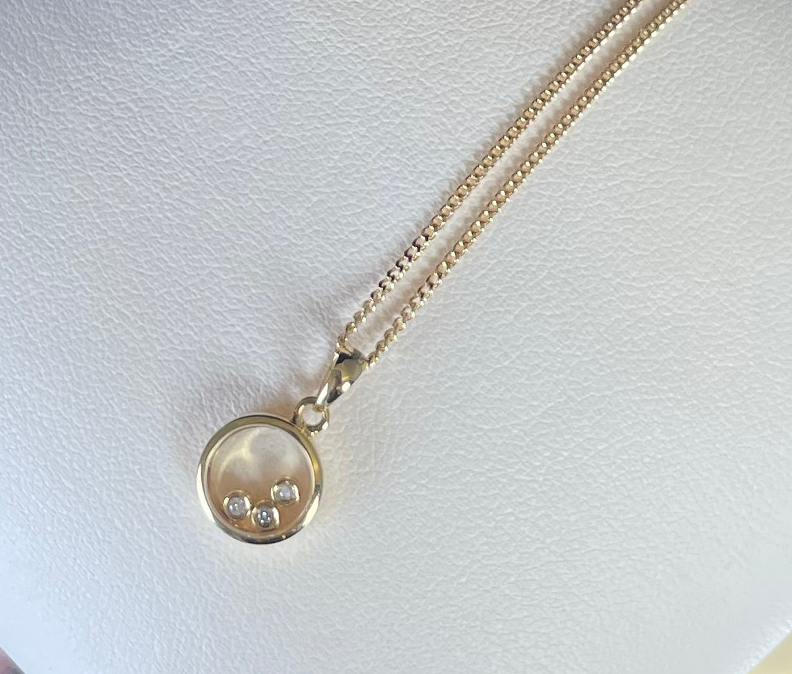 9ct Yellow Gold Floating Diamond Pendant Necklace
