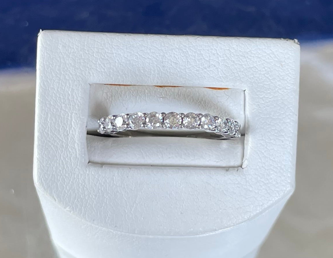 Rhodium-Plated Silver Half Eternity Ring with Cubic Zirconias