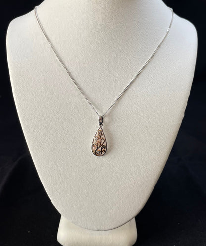 9ct White & Rose Gold Pear Shape Pendant Set With Diamonds Necklace