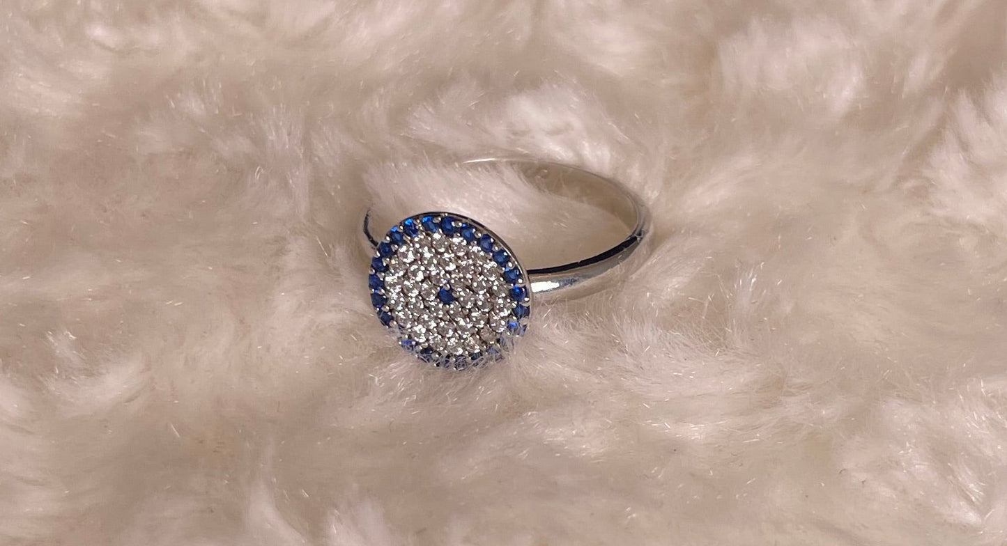 Turkish Eye with White & Blue Cubic Zirconias Ring